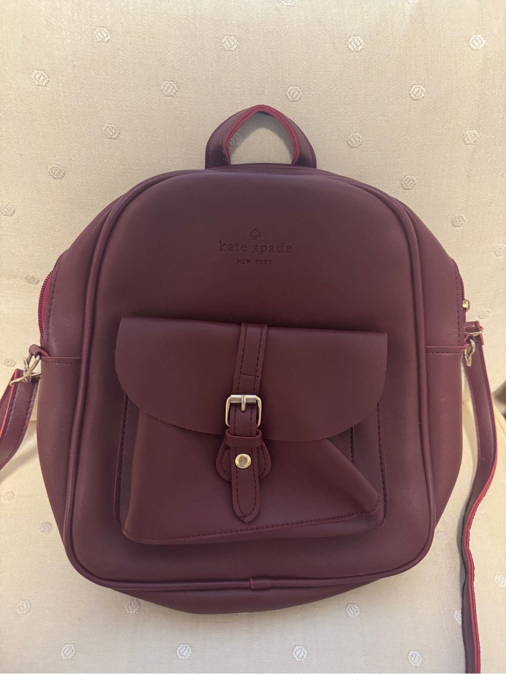 kate spade Plum Leather Mini Backpack with Front Buckle Pocket